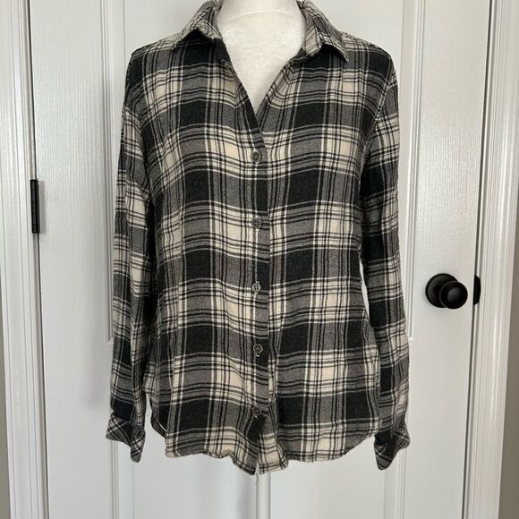 Bella Dahl Women’s Gray Plaid Button Down Flannel 100% Rayon Size Extra Small - Picture 1 of 11